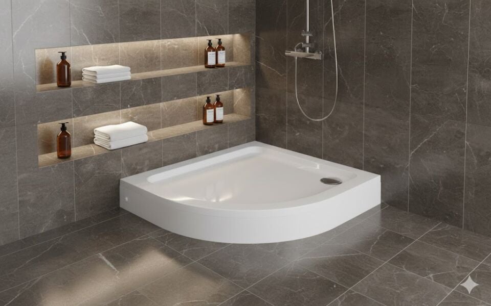 İnci Oval Duş Teknesi 70x70 cm | Köşe Tipi Şık Duş Tabanı