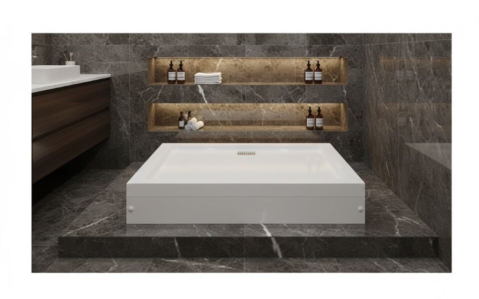 Zümrüt Kare Duş Teknesi 80x80 cm | Köşe Tipi Dayanıklı Duş Tabanı