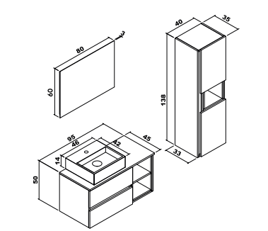 Lotus Antrasit Beyaz 95 cm Banyo Dolabı Takımı – (Boy Dolabı Dahil Değildir)