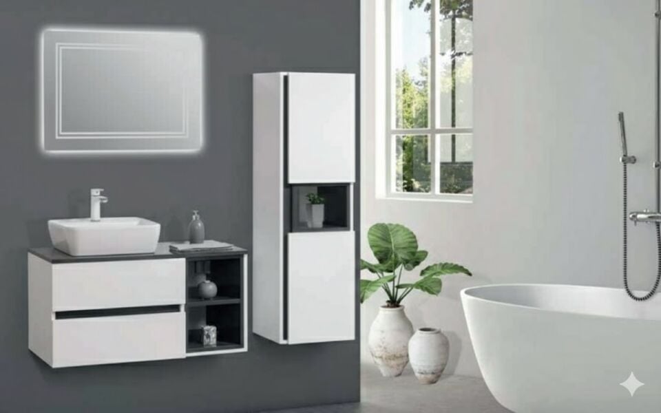 Lotus Antrasit Beyaz 95 cm Banyo Dolabı Takımı – (Boy Dolabı Dahil Değildir)