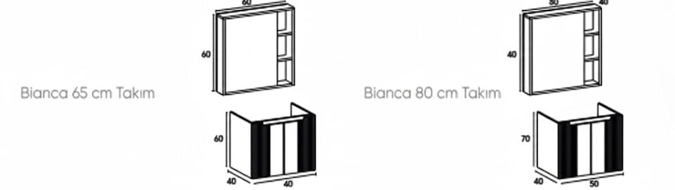 Bianca 65 & 80 cm Banyo Dolabı Takımı |Beyaz- Antrasit Modern Tasarım