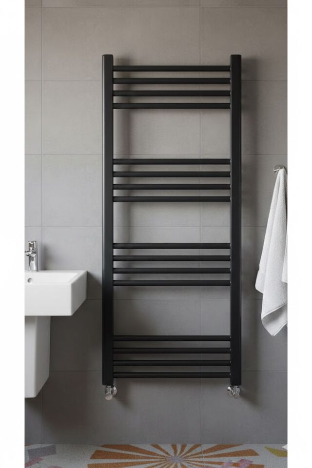 Siyah Havlupan Radyatör 50x100 – Modern Tasarım Banyo Havlu Kurutucu