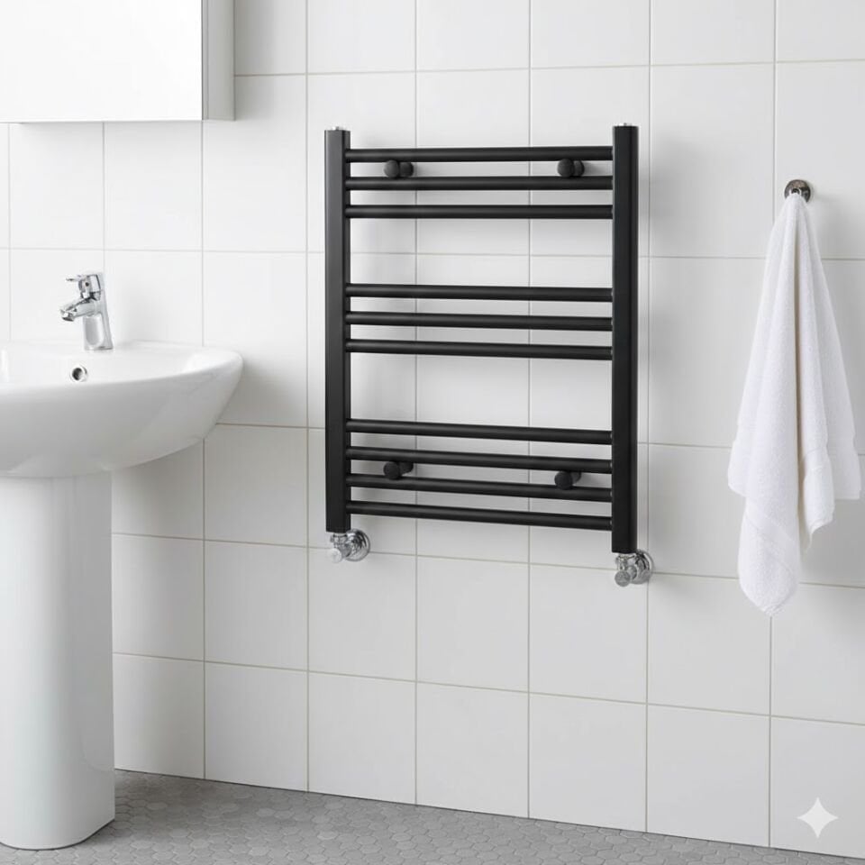 Siyah Havlupan Radyatör 50x100 – Modern Tasarım Banyo Havlu Kurutucu