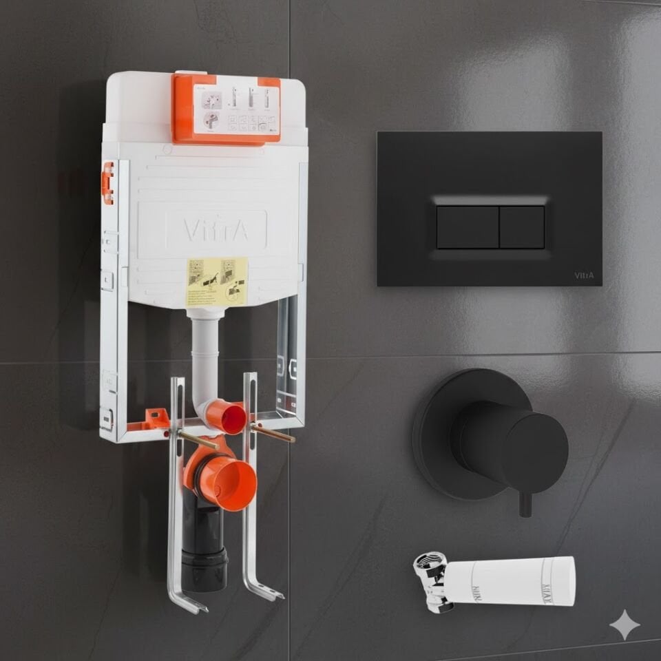 Siyah Vitra Gömme Rezervuar – Duvar İçi Gizli Rezervuar Sistemi